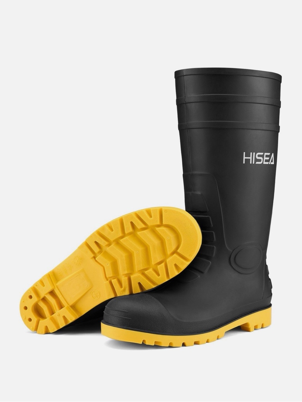 Hisea Men’s Black & Yellow Steel Toe Rain Boots